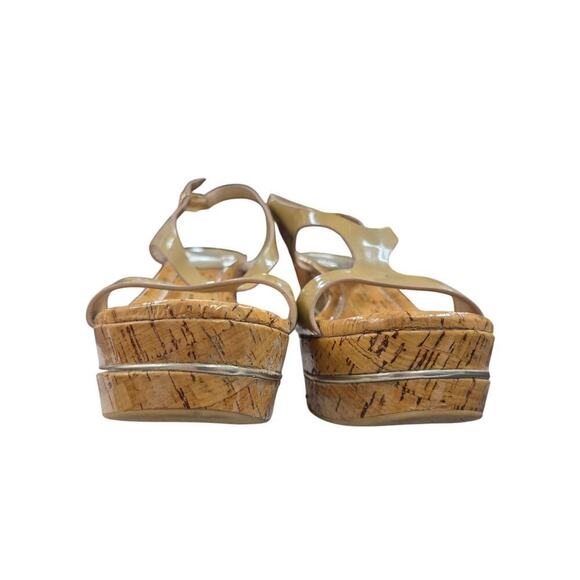 Donald  Pliner Patent Leather Platform Wedge Heel Sandals Slingback Sand Pearl 9 - Picture 6 of 9